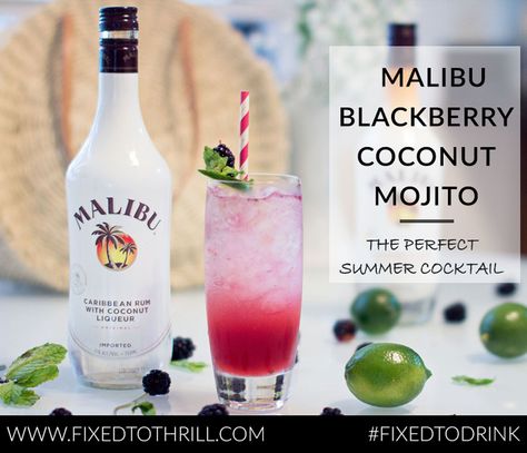 Skinny Malibu Blackberry Coconut Mojito that's sure to impress all of your friends this Summer! Coconut Mojito Recipe, Malibu Cocktail, Alcoholic Recipes, Malibu Rum Drinks, Malibu Cocktails, Coconut Liqueur, Coconut Mojito, Alcoholic Punch, Most Popular Cocktails