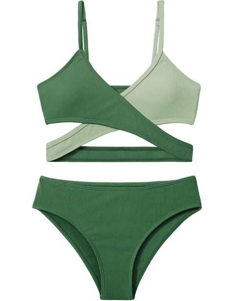 PRICES MAY VARY. 🌼Material:This Girls bikini set is made of polyester and elastane, the fabric is lightweight,soft,breathable,skin-friendly,quick-drying and comfortable to wear. 🌼Swimsuit Top:The Girls bikini top is v-neck design , criss cross,adjustable shoulder straps,color block or two-color splicing,removable bra,elastic waist for easy on and off. 🌼Bikini Bottom: high waisted bikini Bottom,The color block or solid decorated the whole bathing suit looks cute. This bikini is eye-catching for swimwear! 🌼Occasion:Girls' Swimwear is suit for various occasions, such as Beach Holiday, Swimming, Surfing,Bathing Party,Birthday Party, Pool Party, Photography , Hot Springs and so on. 🌼Size: :This two piece swimsuit is fit for 7-16 years girls.Please carefully check the SIZE CHART before buy Teenage Swimsuits Bikinis, Bathing Suits For Small Bust, Cute Swimming Suits For Teenagers, Cute Swimsuits For Teens Bikinis, Cute Swimsuits For Teens, Cute Bikinis For Teens Summer, Cute Swimsuits For Teenagers, Pr Outfits