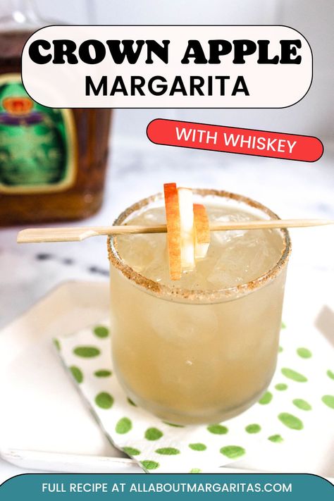 This Crown Apple Margarita is flavorful and refreshing. You get a classic margarita and a crisp green apple cocktail in one! This tequila drink is perfect no matter what time of year you plan to serve it. Crown Apple Margarita Recipe, Green Apple Crown Drinks, Green Apple Cocktail, Apple Crown Drinks, Blended Margarita Recipe, Green Apple Cocktails, Crown Drink, Fall Wedding Drinks, Apple Margarita