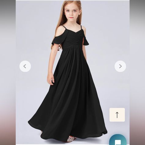 Off Shoulder Chiffon Junior Bridesmaid Dress Size J6 Kids Long Black Dress, Black Jr Bridesmaid Dresses, Flower Girl Dresses Black, Black Junior Bridesmaid Dress, Jr Bridesmaid Dresses, Jr Bridesmaid, Junior Bridesmaid Dress, Graduation Dresses, Summer Black Dress