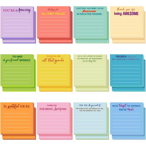 PRICES MAY VARY. Adequate Quantity and Styles: you will receive 24 pads of appreciation sticky notes, including 12 colors, two pads for each color, 30 sheets for each pad, a total of 24 pads; Sufficient quantity and various styles can meet your various needs, you can also share with your family and friends Appreciation Lined Design: appreciation notepad with lined designed with appreciation quotes on colorful memo notepad including [so grateful for you], [thank you for being awesome], [you're am Note Pad Design, You Make A Difference, Memo Notepad, Work Plans, Appreciation Quotes, Life Quality, Notes Gift, Note Pads, You're Amazing