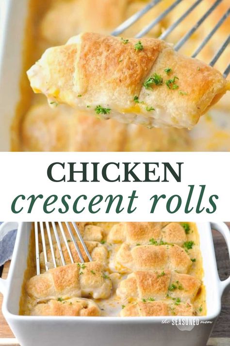 Just 5 ingredients and 10 minutes of prep for this easy dinner recipe! The cheesy chicken crescent rolls are baked until golden brown and served with a creamy gravy. It's simple comfort food that the whole family will love! Pillsbury Crescent Roll Recipes, Recipes Using Crescent Rolls, Chicken Crescent Rolls, Chicken Crescent, Can Chicken Recipes, Crescent Recipes, Easy Dinner Recipes Crockpot, Chicken Rolls, Easy Chicken Dinner Recipes