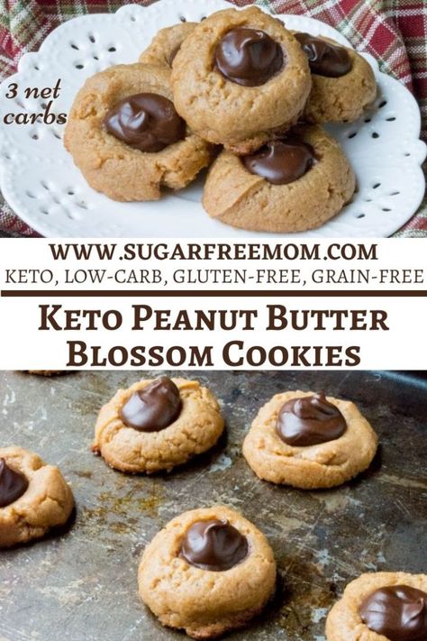 Keto Peanut Butter Blossom Cookies, Keto Peanut Butter Blossoms, Peanut Butter Blossom, Butter Blossoms, Keto Christmas Cookies, Keto Gluten Free, Keto Peanut Butter Cookies, Sugar Free Peanut Butter, Peanut Butter Blossom Cookies