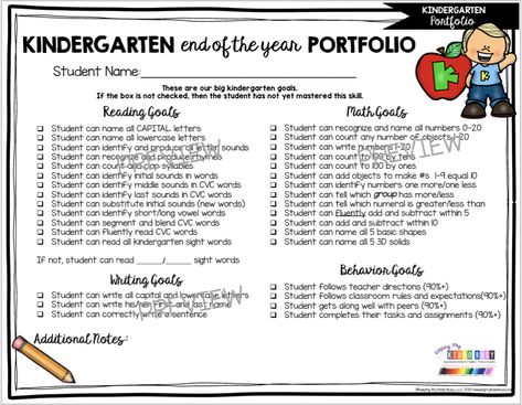 KINDERGARTEN PORTFOLIO - easy standards checklist to give their first grade teachers - use this assessment and work sample binder to create end of the school year folders for kindergarten - plus last day of school or last week of school activities - kindergarten skills review packet - end of the year assessment and portfolio plus data binder - FREEBIE PRINTABLES #kindergarten #kindergartenclassroom Kindergarten Checklist, Memory Book Kindergarten, Kindergarten Goals, Free Kindergarten Printables, Kindergarten Assessment, Preschool Assessment, Kindergarten Portfolio, Kindergarten Skills, Kindergarten Curriculum