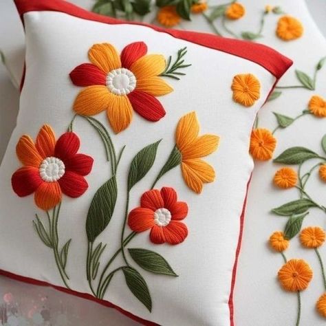 Creative Sewing Pillow Embroidery Designs, Spring Throw Pillows, Basic Hand Embroidery Stitches, Cushion Embroidery, Handmade Fabric Bags, Pillow Embroidery, Creative Sewing, Unique Pillow, Miniature Quilts