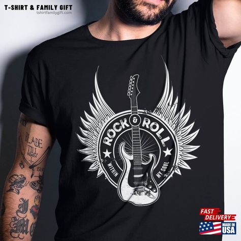 Rock And Roll Enthusiasts Tee Retro Music Tshirt Unisex T-Shirt Check more at https://tshirtfamilygift.com/product/rock-and-roll-enthusiasts-tee-retro-music-tshirt-unisex-t-shirt/ Music Tshirt, Electric Guitar Design, Vintage Rock, Guitar Design, Retro Music, My Soul, Your Soul, Rock Music, Rock N Roll