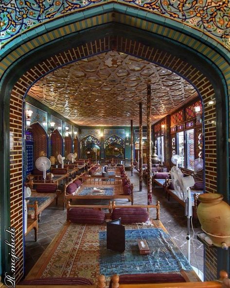 Tea house,  Isfehan Iran Tourism, Persian Tea, Resturant Design, Traditional Restaurant, Isfahan Iran, Iran Culture, Tea Places, Iranian Architecture, Persian Architecture