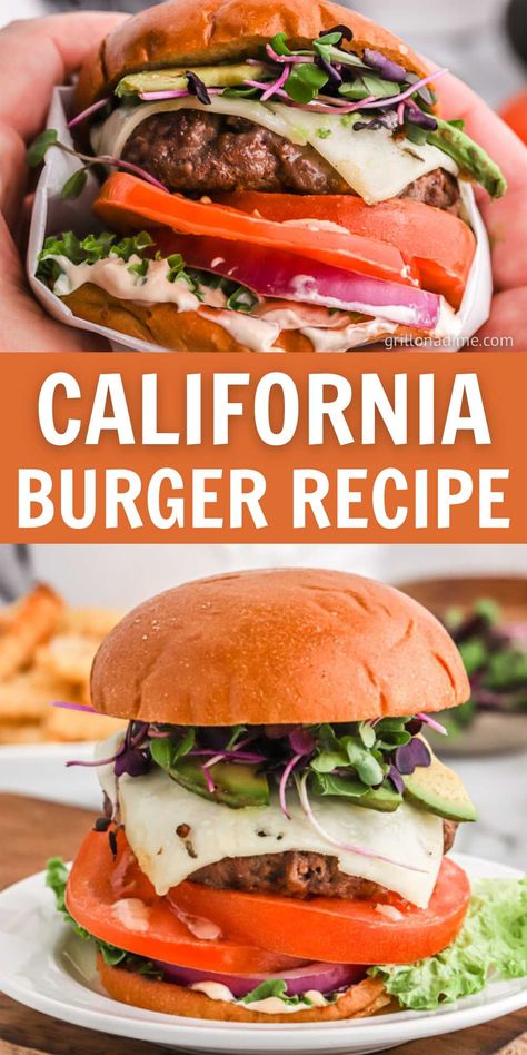 California Burger Recipe, Recipe With Lettuce, California Burger, Fat Burger, Easy Burger Recipe, Easy Burgers, Onion Burger, Carb Cycling, Burger Sauce