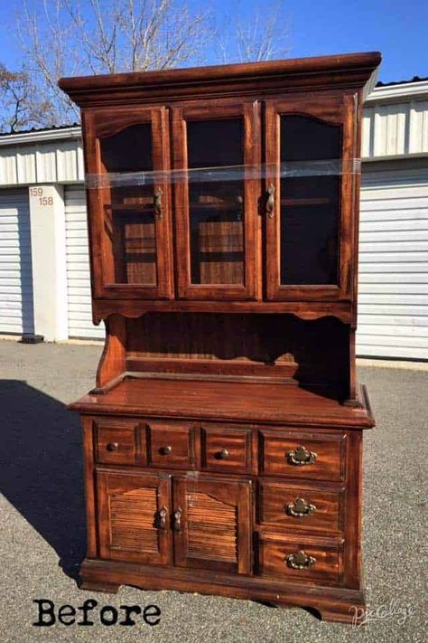 Painted China Cabinet Ideas, Refinished China Cabinet, China Hutch Makeover, China Cabinet Redo, Oak China Cabinet, Repurposed China, Cabinet Makeover Diy, China Cabinet Makeover, Vintage China Cabinets