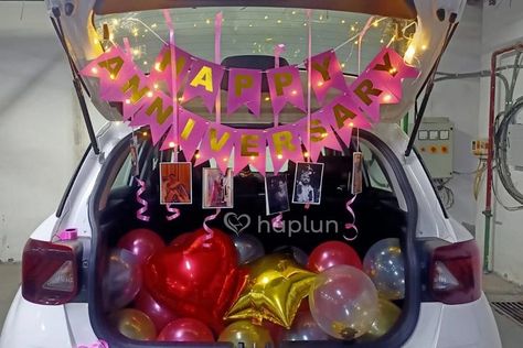 Love Surprise, Decorate Your Car, Anniversary Decoration, Paper Bunting, Anniversary Surprise, Metallic Balloons, Balloon Ribbon, Car Boot, Anniversary Decorations