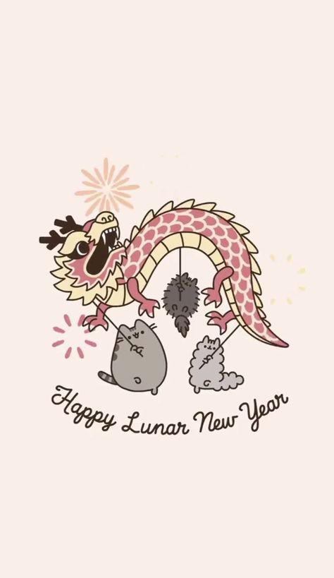 happy new year pusheen wallpaper!! Pusheen Wallpaper, New Year Anime, Chinese New Year Wallpaper, New Year's Drawings, Nice Wallpapers, New Year Cartoon, Chinese New Year Dragon, Pusheen Cute, New Year Illustration