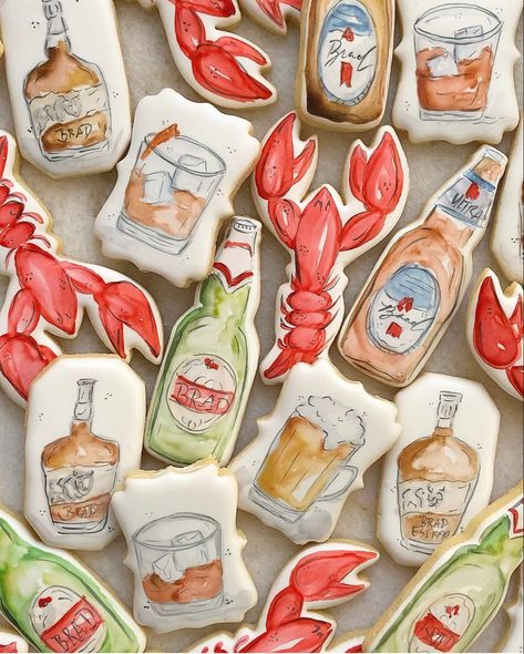 Crawfish Boil Cookies, Crawfish Cookies, Crawfish Boil Engagement Party, Boiled Cookies, Royal Cookies, Crawfish Boil Party, Painted Cookies, Rock Lobster, Decorative Cookies