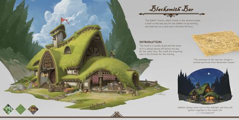 Blacksmith Concept Art, Village Illustration, Game Level Design, Render Design, House Games, Building Concept, Building Art, Fantasy House, Fantasy Setting