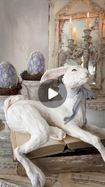 2.6K views · 1.1K likes | Katarzyna Bujnowska on Instagram: "🐇⚜️🐇

#whitehare #haresculpture #artforsale #easterdecor #whiterabbit #easterbunny #layinghare #handmadedecor #easterhomedecor #fairytaleart #rabbitsculpture #catarzynahomelifestyle" Easter Diarama Ideas, Paper Mache Rabbit, Papier Mache Sculpture, Rabbit Statue, Paper Mache Eggs, Rabbit Sculpture, Fairytale Art, March 1, White Rabbit