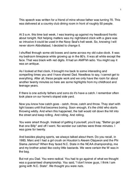 This speech was written for a friend of mine whose father was turning 70. This  was delivered at a country club dining room... 60th Birthday Speech, Birthday Speech, Daughter 21st, Aquarius Quotes, Father Birthday, Old Boxes, 90th Birthday, A Father, Think Of Me