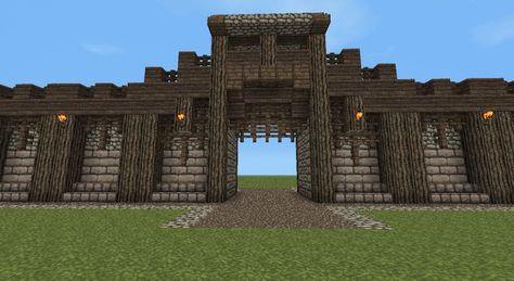 Detailed Medieval Wall + Entrance! Now with Added guard tower! Minecraft Project Minecraft Wall Gate, Medieval Gate Minecraft, Minecraft Gates Entrance, Castle Gate Minecraft, Minecraft Gate Entrance, Minecraft Gate, Wall Minecraft, Minecraft Castle Walls, Building In Minecraft