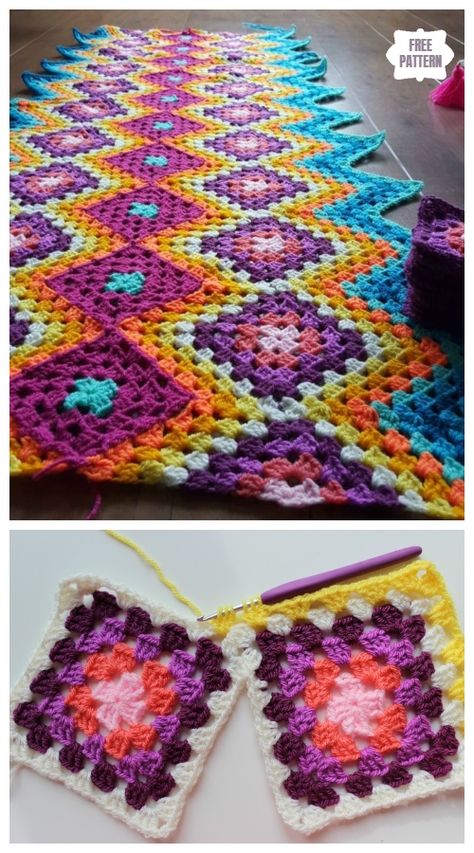 Crochet Mexican Granny Blanket Free Crochet Pattern Zigzag Granny Crochet Pattern, Granny Square Ripple Afghan Pattern Free, Mexican Granny Square, Mexican Crochet Pattern Free, Mexican Crochet Pattern, Crochet Mexican Blanket, Granny Ripple Crochet Pattern Free, Witchcraft Crochet, Crochet Mexican