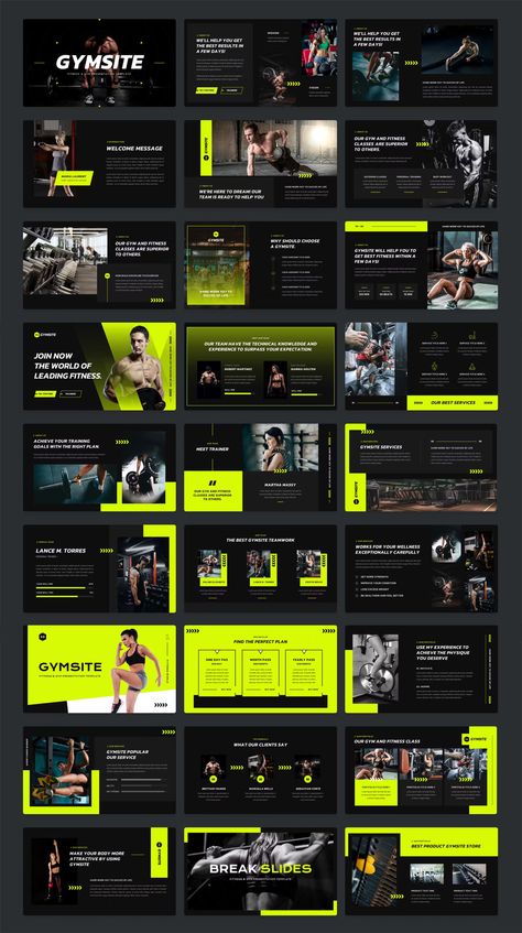 Fitness & Gym Google Slide Template. 36 Slides. Non-slip Slides For Training, Gym Template Design, Stats Slide Design, Summer Training Slides With Non-slip Design, Gym App, Competitive Landscape Slide, Slide Presentation Template, Google Slide Presentation, Personal Gym