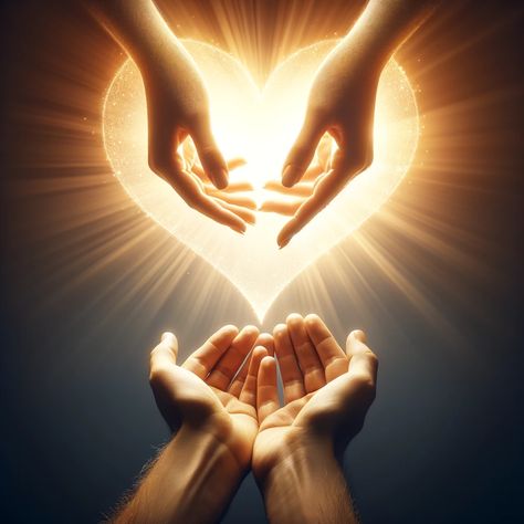 A beautifully balanced composition showing two hands, one offering help and the other receiving it, against a backdrop of a heart-shaped light. This image symbolizes loving mercy and compassion. The heart-shaped light emphasizes the love and kindness in acts of mercy, while the hands represent the tangible expression of this virtue. Symbol Of Kindness, Symbol For Light, Love In Bible, Symbol For Faith, Kindness Symbol, Picture Of God, Jesus Hands, Hands Of Light, Holding The World