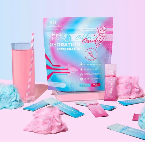 Cotton candy keto friendly hydration relief in two flavors! Its easy to drink more water adding this too it! #cottoncandydrink #ketodrinks #drinkwater Cotton Candy Packaging Design, Homemade Cotton Candy, College Wishlist, Cotton Candy Drinks, Electrolyte Powder, Half Gallon Water Bottle, Blue Cotton Candy, Cotton Candy Flavoring, Hot Chocolate Drinks