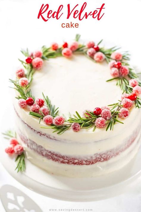 Classic Red Velvet Cake with a delicious tang from the buttermilk, hints of cocoa and a moist, light crumb. And let's not forget the best cream cheese icing on this earth! #redvelvetcake #Christmascake #redvelvetChristmascake #christmasbaking #holidaybaking #holidaycake #cake #bestredvelvetcake #savingroomfordessert #Christmasrecipe #holidayrecipe #redvelvetcakerecipe #redvelvet