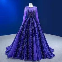 Jancember 222204 Elegant High Neck Long Sleeve Crystal Evening Dress For Women Party Violet Fantasy Gown, Blue Pageant Dress, Fantasy Ball, Long Sleeve Evening Dress, White Quinceanera Dresses, Purple Quinceanera Dresses, Black Quinceanera Dresses, Pageant Gown, Quinceanera Dresses Pink