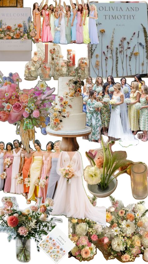 Pastel Bright Colorful Loud Spring Summer Wedding Easter Wedding Colors, Rustic Pastel Wedding Theme, Pastel Wedding Theme Color Schemes, Wildflower Wedding Color Palette, Muted Pastel Wedding, Spring Theme Wedding, Wedding Pastel Colors, Pastel Rainbow Wedding, Spring Pastel Wedding