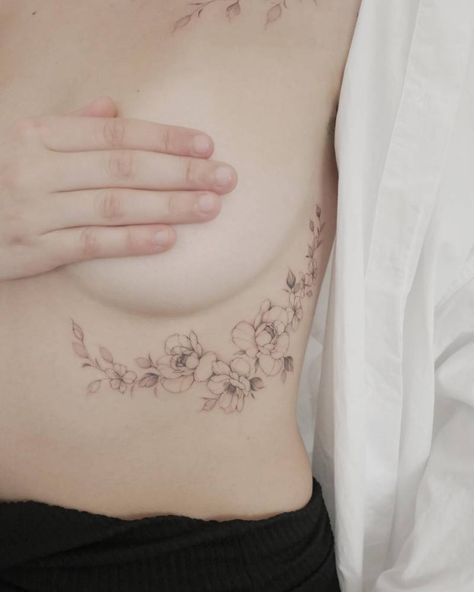 Peonies and cherry blossom tattoo located on the under Cherry Blossom Tattoo, Blossom Tattoo, Nature Flowers, Little Tattoos, Line Tattoos, Tattoo Inspo, Cherry Blossoms, Tattoo Artist, Tattoo Studio