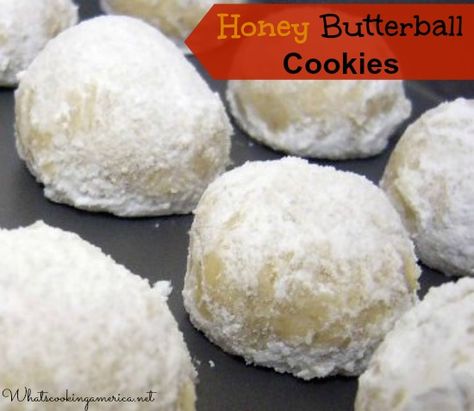 Honey Butterball Cookies |  whatscookingamerica.net  #russianteacakes #cookies #butterball #honey #christmas Tea Cake Cookie Recipe, Russian Tea Cakes Cookies, Russian Teacakes, Butterball Cookies, Russian Tea Cookies, Sand Tarts, Mexican Wedding Cake, Tea Cake Cookies, Snowball Cookie Recipe