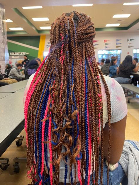 Pink & Blue braids🩷💙 Brown And Blue Braids, Pink And Blue Braids, Christmas Braids, Brown Box Braids, Blue Braids, Blue And Pink Hair, Twists Hairstyles, Cute Box Braids, Aesthetic Hairstyles