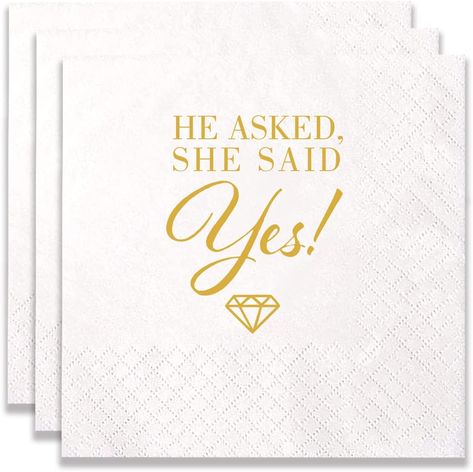 She Said Yes Party Ideas, She Said Yes Engagement Party Decoration, Engagement Party Table, Wedding Beverage Napkins, He Asked She Said Yes, She Said Yes Engagement, Bachelorette Cocktails, Said Yes Engagement, Proposal Party