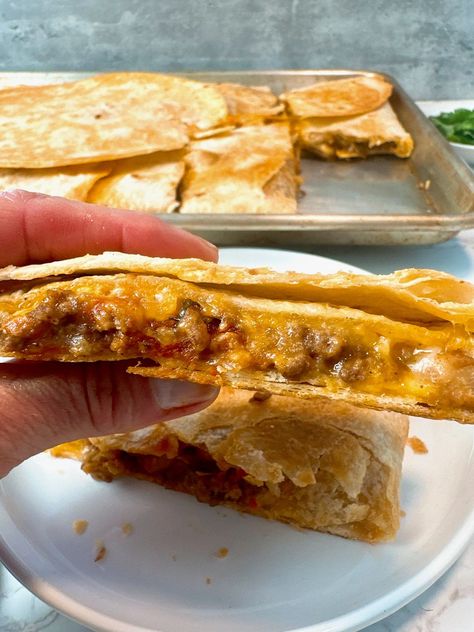 Sheet Pan Quesadillas Spicy Salsa, Gooey Cheese, Sheet Pan, Ground Beef, Pasta Recipes, Pasta