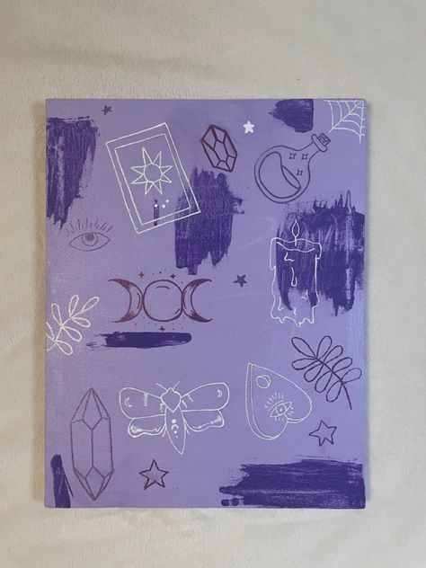 Witchy Canvas Painting Ideas, Witchy Manifestation, Wiccan Painting, Witchy Art Painting, Witchy Painting Ideas, Witchy Painting, Purple Potion, Anime Canvas Painting, Art Collab