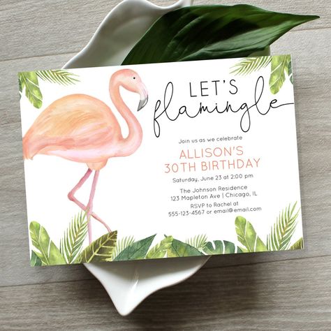 Let's Flamingle Flamingo birthday party Invitation Flamingo Birthday Party Invitations, Flamingo First Birthday, Lets Flamingle, Let's Flamingle, Flamingo Birthday Party, Flamingo Birthday, Flamingo Party, Birthday Party Invitation, 30th Birthday