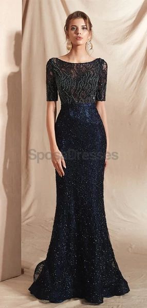 Navy Blue Formal Dress, Street Portraits, Beaded Mermaid, Modest Prom, Blue Dress Formal, Evening Dresses With Sleeves, Blue Evening Dresses, Prom Dresses Modest, Plus Size Prom Dresses