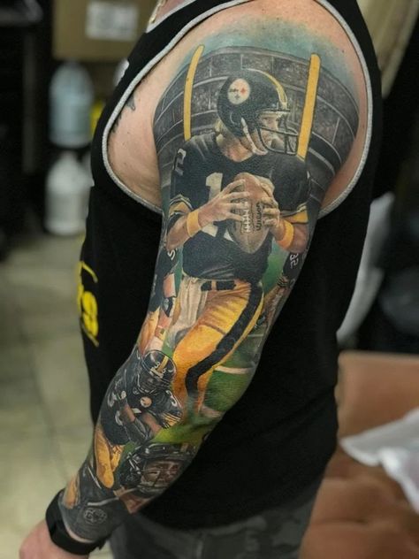 Pittsburgh Steelers Tattoo, Arm Sleeve Tattoo For Men, Steelers Tattoos, Pittsburgh Tattoo, Steelers Terrible Towel, Steelers Images, Sleeve Tattoo For Men, Pittsburgh Steelers Helmet, Pittsburgh Steelers Funny