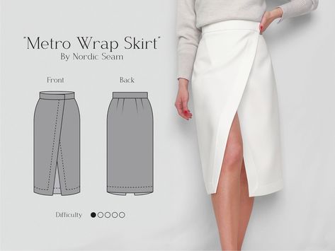 Easy Sewing Skirt, Wrap Around Skirt Pattern, Asymmetrical Skirt Pattern, Diy Skirt Tutorial, Diy Wrap Skirt, Wrap Skirt Sewing, Womens Skirt Pattern, Linen Skirt Midi, Wrap Skirt Outfit