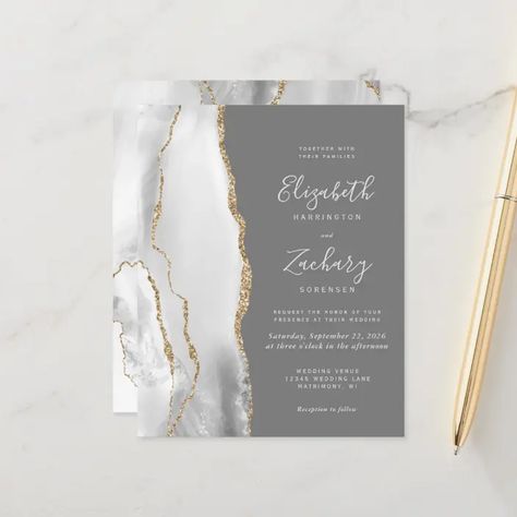 Rose Gold Wedding Invitation, Grey Wedding Theme, Rose Gold Wedding Invitations, Grey Wedding Invitations, Agate Wedding, Afternoon Wedding, Wedding Invitation Size, Budget Wedding Invitations, Gray Wedding