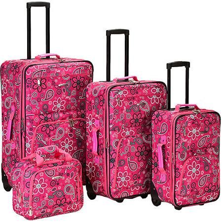 Rockland Luggage Impulse 4 Piece Expandable Luggage Set, Multiple Colors Rockland Luggage, Pink Luggage, Carry On Tote, Pink Bandana, Cute Luggage, Checked Luggage, Pink Paisley, Luggage Sets, Carry On Luggage