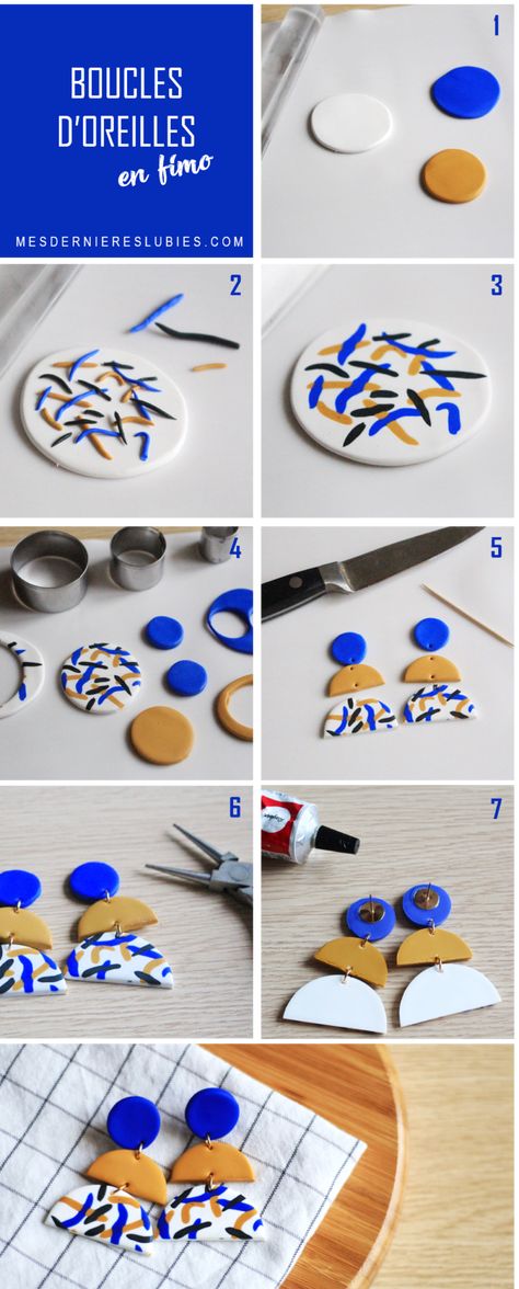 DIY : des boucles d'oreilles en pâte Fimo - Mes Dernières Lubies Diy Earrings Fimo, Earrings Fimo, Polymer Clay Kunst, Earrings Latest, Fimo Earrings, Fimo Ideas, Diy Fimo, Fimo Jewelry, Leather Jewelry Diy