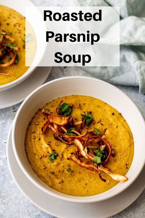 Roasted Parsnip Soup Parsnips Soup Recipe, Bbc Good Food Soup Recipes, Parsnip Recipes Vegan, The Gerd Chef, Parsnip Potato Soup, Recipe With Parsnips, Curried Parsnip Soup Recipe, Vegan Parsnip Soup, Roasted Parsnip Soup