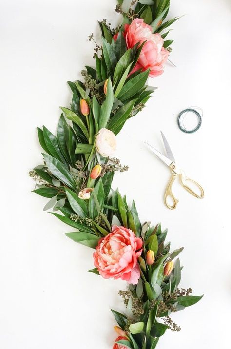 Pretty for Spring! This DIY floral chandelier garland is the perfect touch to your living room decor during your next dinner! - sugar and cloth Diy Girlande, Flowers And Greenery, Floral Chandelier, Floral Garland, Festival Decorations, Diy Wedding, Flower Power, Fun Diys, Dinner Party