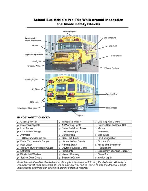 School Bus Pre-Trip Inspection Checklist School Bus Driving, Bus Information, Bus Engine, School Bus Safety, Bus Safety, Trucking Business, Printable School, Inspection Checklist, School Bus Conversion