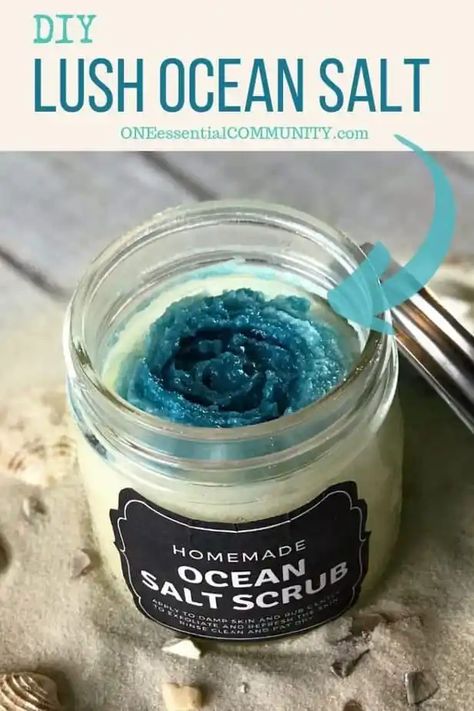 Turn your bathroom into a spa with this DIY Copycat Lush Ocean Salt scrub made with essential oils. It exfoliates, moisturizes, nourishes, softens and smoothes all in about 1 minute in the shower. {homemade salt scrub, DIY, essential oil recipe, diy craft, salt scrub with essential oil, essential oil for skin, doTERRA, Young Living, Plant Therapy} Homemade Salt Scrub, Lip Peeling, Essential Oil For Skin, Lotion Making, Massage Ideas, Salt Scrub Diy, Diy Lush, Salt Scrub Recipe, Ocean Salt