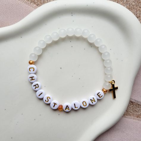 Christ Alone Charm Bracelet - Christian Faith Bracelet - Beaded Inspirational Bracelets by LyssieBCreations on Etsy Bible Verse Bracelet, Beaded Braclets, Faith Bracelet, Christian Bracelets, Clay Bracelet, Inspirational Bracelets, Letter Bracelet, Diy Bracelet Designs, Beads Bracelet Design