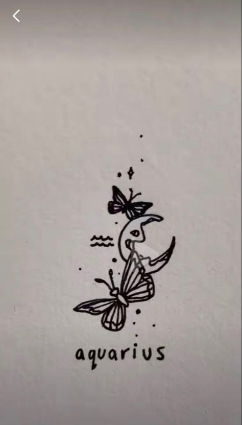 Aquarius Tatoos Aesthetic, Aquarius Aesthetic Tattoo Design, Star Sign Tattoos Aquarius, Dainty Aquarius Tattoo, Aquarius Tattoo Stars, Butterfly Tattoo, Piercing Tattoo, Drawing Ideas, Tatting