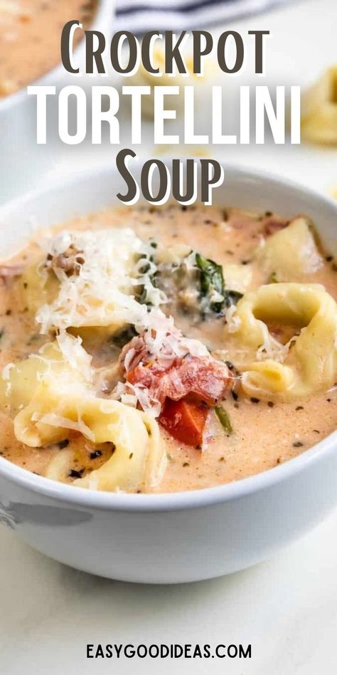 Tortellini Soup Recipes Easy, Tortellini Recipes Crockpot, Crockpot Asian Recipes, Crockpot Tortellini Soup, Tortellini Soup Crockpot, Crockpot Tortellini, Tritip Recipes, Sausage Crockpot Recipes, Slow Cooker Tortellini Soup