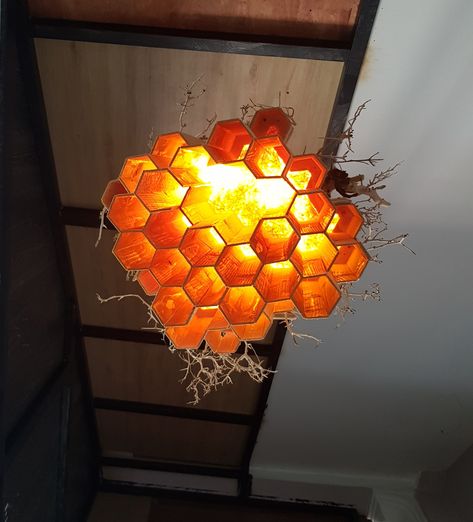 Beehive Lamp, Bee Lamp, Bee Project, Cube Lamps, Salalah, Restaurant Interior Design, Restaurant Interior, Diy Lighting, Bee Hive