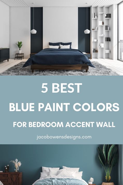 Contrast Wall Color Bedroom, Blue Wall Master Room, Best Bedroom Blue Paint Colors, Bedrooms With Blue Accent Wall, Blue Paint For Bedroom Walls, Bedroom Accent Wall Paint Colors, Master Bedrooms With Accent Wall Paint, Best Blue Paint Colors For Bedroom, Turquoise Walls Bedroom