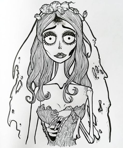 Corpse Bride Worm Drawing, Corpse Bride Outline, Corpse Bride Cartoon, Corpse Bride Drawing, Bride Drawing, Corpse Bride Tattoo, Corpse Bride Art, Emily Corpse Bride, Dead Bride